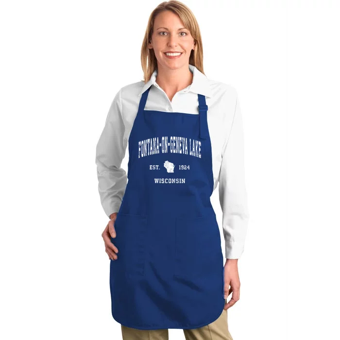 Fontanaongeneva Lake Wisconsin Wi Vintage Established Athletic Full-Length Apron With Pocket