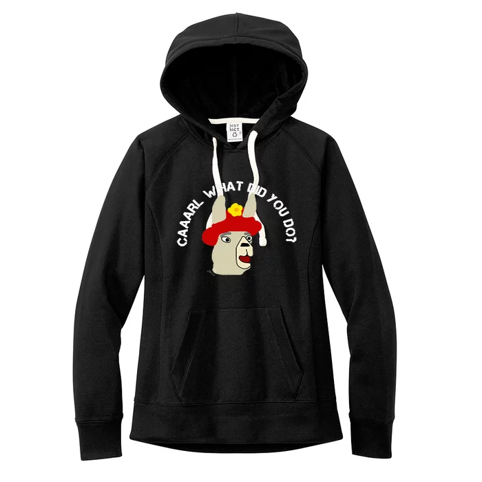 funny llama with hats lama with hat carl what did you do Women's Fleece Hoodie