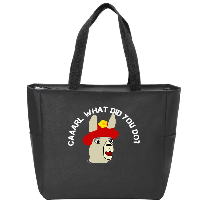 funny llama with hats lama with hat carl what did you do Zip Tote Bag