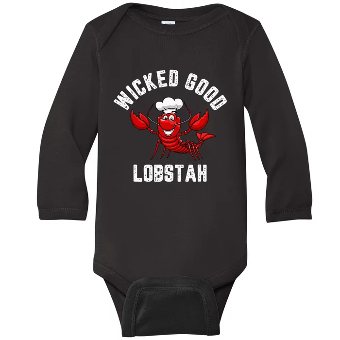 Funny Lobster Wicked Good Lobstah Maine New England Baby Long Sleeve Bodysuit