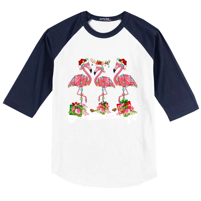 Flamingo Lover Xmas Lighting Santa Pink Flamingos Christmas Gift Baseball Sleeve Shirt