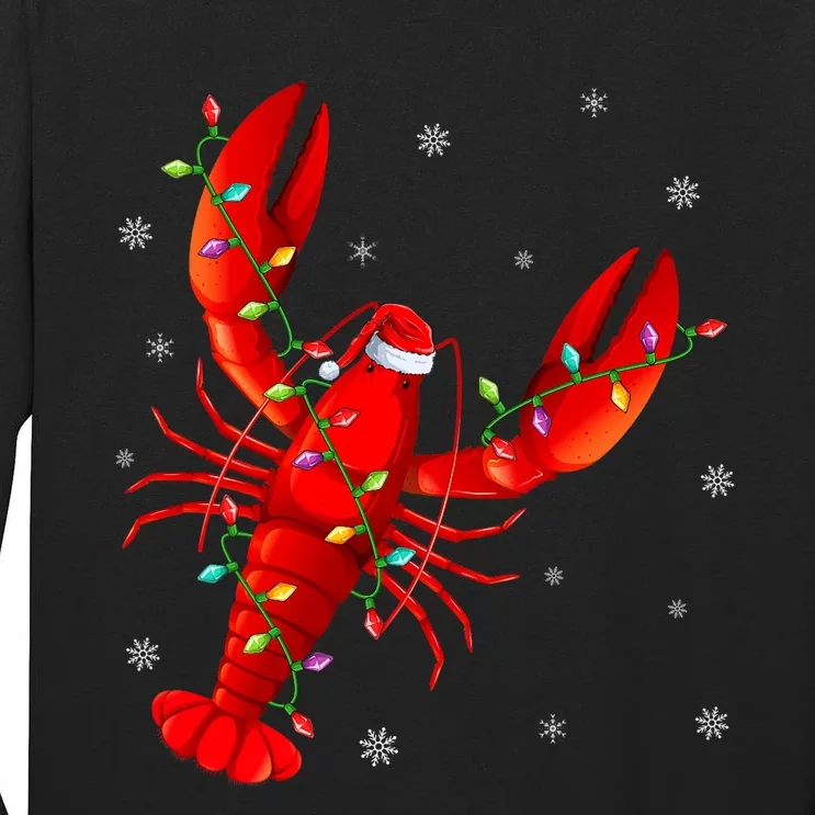 Funny Lobster Xmas Lighting Reindeer Hat Lobster Christmas Tall Long Sleeve T-Shirt