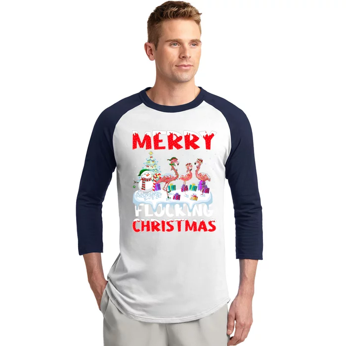 Flamingo Lover Xmas Gift Merry Flocking Christmas Flamingo Funny Gift Baseball Sleeve Shirt