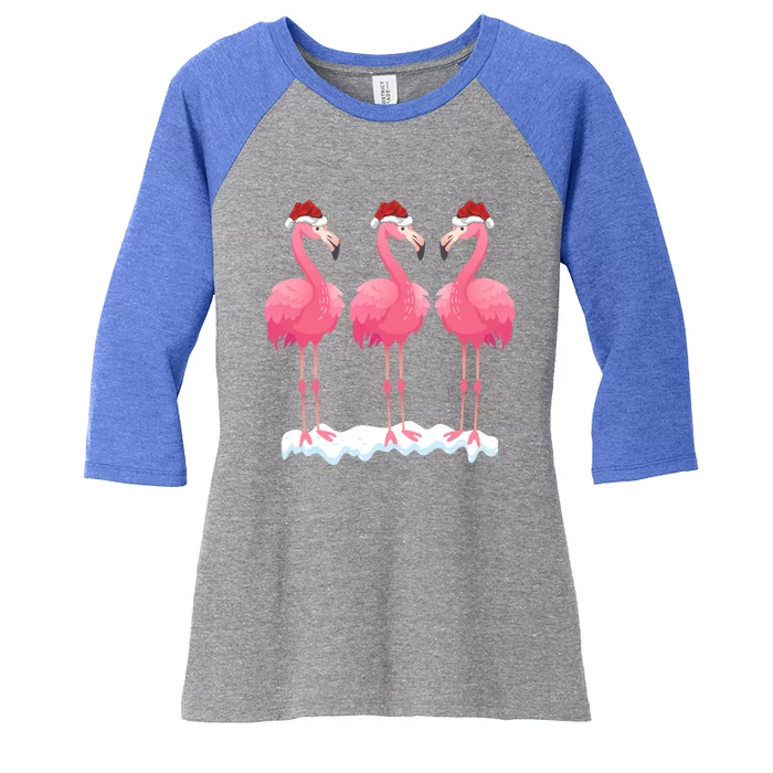 Flamingo Lover Xmas Lighting Santa Pink Flamingos Christmas Funny Gift Women's Tri-Blend 3/4-Sleeve Raglan Shirt