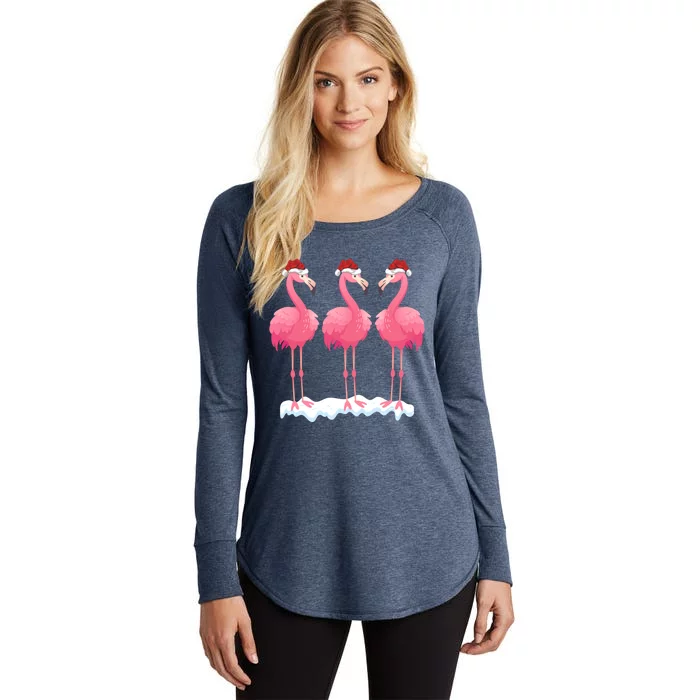 Flamingo Lover Xmas Lighting Santa Pink Flamingos Christmas Funny Gift Women's Perfect Tri Tunic Long Sleeve Shirt