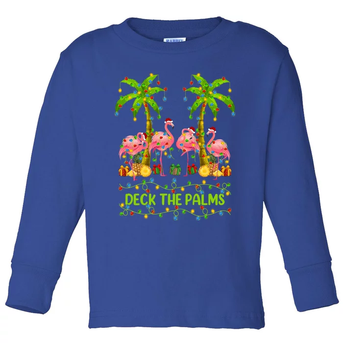 Flamingo Lover Xmas Lights Deck The Palms Flamingo Christmas Great Gift Toddler Long Sleeve Shirt