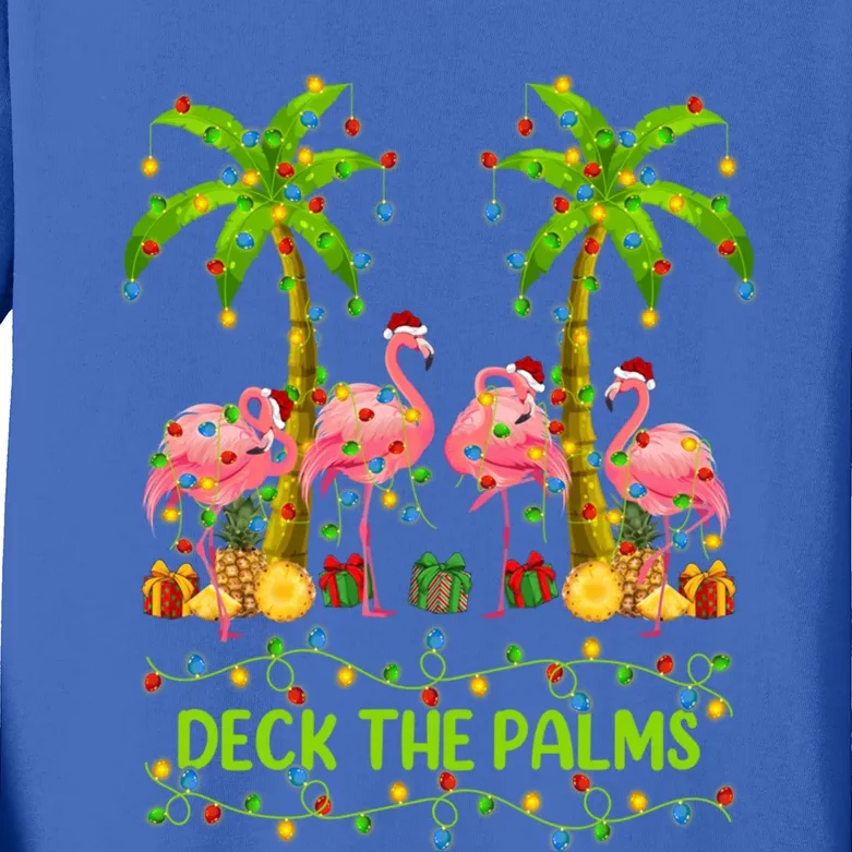 Flamingo Lover Xmas Lights Deck The Palms Flamingo Christmas Great Gift Kids Long Sleeve Shirt