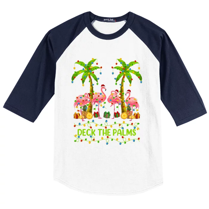 Flamingo Lover Xmas Lights Deck The Palms Flamingo Christmas Great Gift Baseball Sleeve Shirt