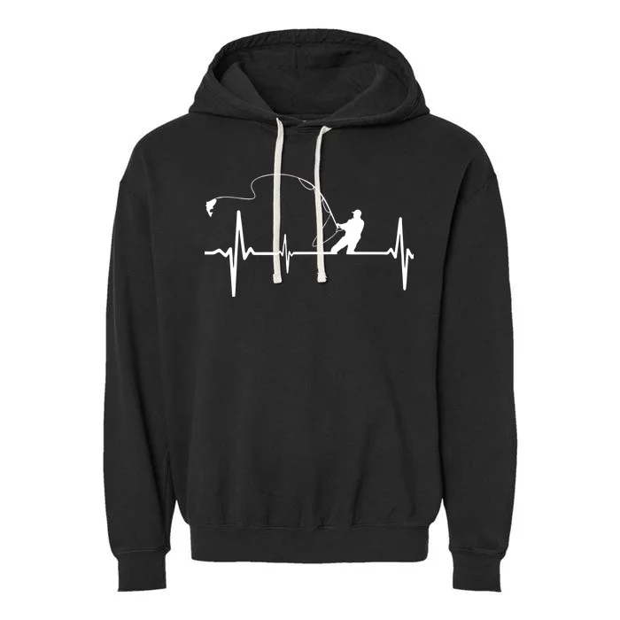 Fly Fishing Heartbeat Pulse Garment-Dyed Fleece Hoodie