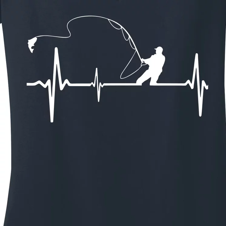 Fly Fishing Heartbeat Pulse Women's V-Neck T-Shirt