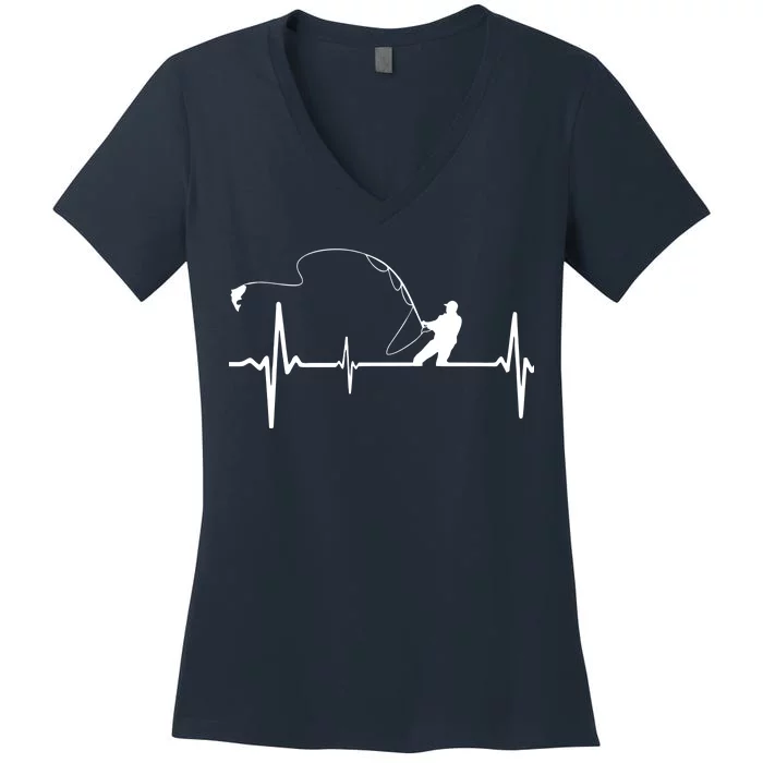 Fly Fishing Heartbeat Pulse Women's V-Neck T-Shirt