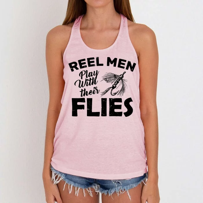 Fly Fishing Reel Men Play With Their Flies Women's Knotted Racerback Tank