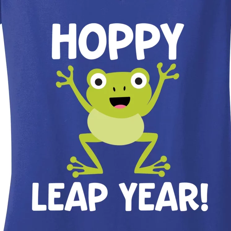 Funny Leap Year Teacher Gift Hoppy Pun February 29 Frog Cute Gift Women's V-Neck T-Shirt