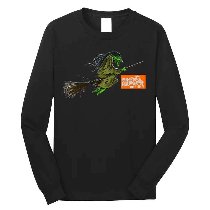 Flying Halloween Witch Long Sleeve Shirt