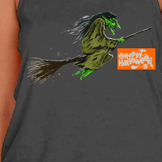 Flying Halloween Witch Women's Knotted Racerback Tank