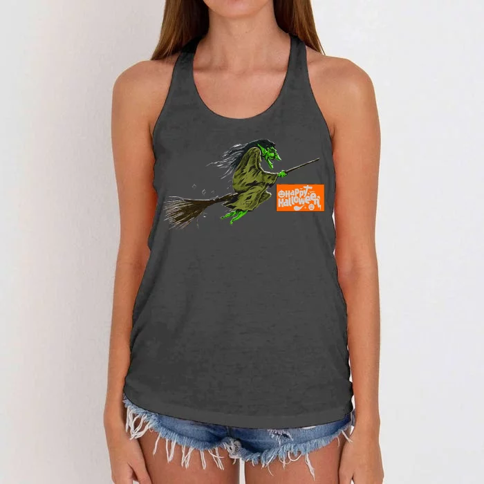 Flying Halloween Witch Women's Knotted Racerback Tank