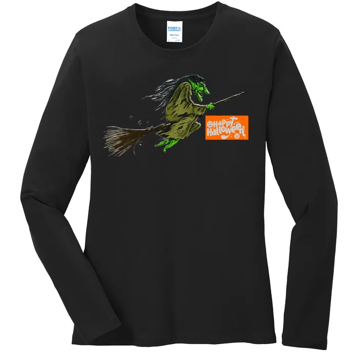 Flying Halloween Witch Ladies Long Sleeve Shirt