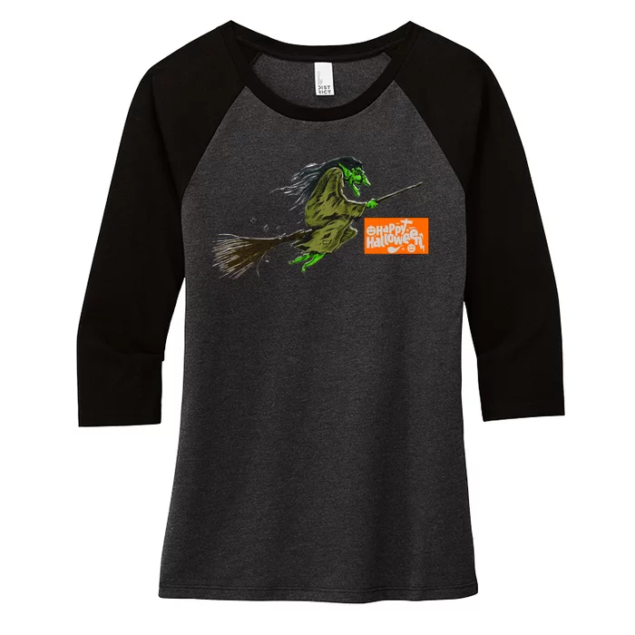 Flying Halloween Witch Women's Tri-Blend 3/4-Sleeve Raglan Shirt