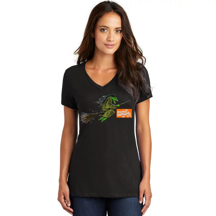 Flying Halloween Witch Women's V-Neck T-Shirt