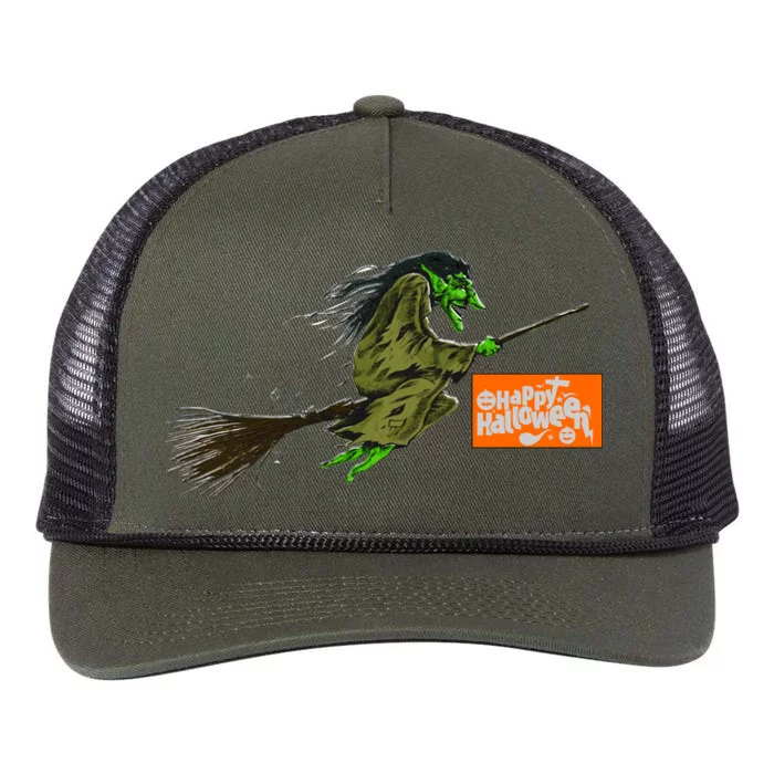 Flying Halloween Witch Retro Rope Trucker Hat Cap