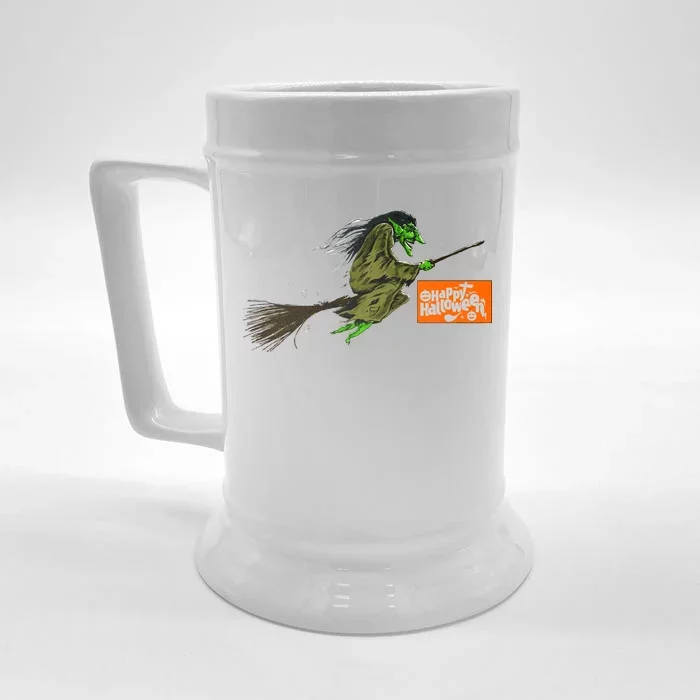 Flying Halloween Witch Front & Back Beer Stein