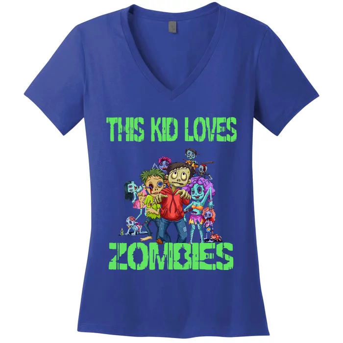 Funny Loves Zombies Funny Zombie Halloween Women's V-Neck T-Shirt