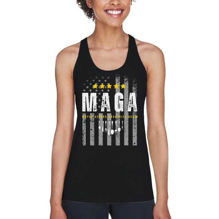 Funny Maga 2024 Maga Maybe Afford Groceries Again Women's Racerback Tank