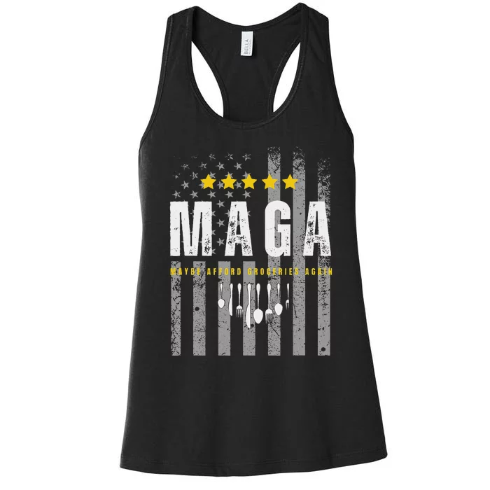 Funny Maga 2024 Maga Maybe Afford Groceries Again Women's Racerback Tank