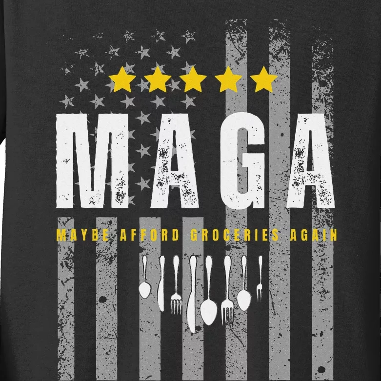 Funny Maga 2024 Maga Maybe Afford Groceries Again Kids Long Sleeve Shirt