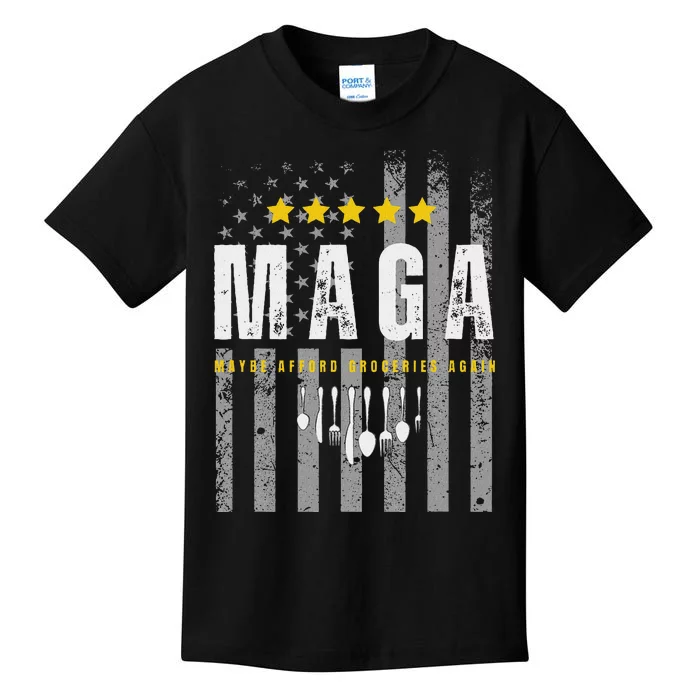 Funny Maga 2024 Maga Maybe Afford Groceries Again Kids T-Shirt