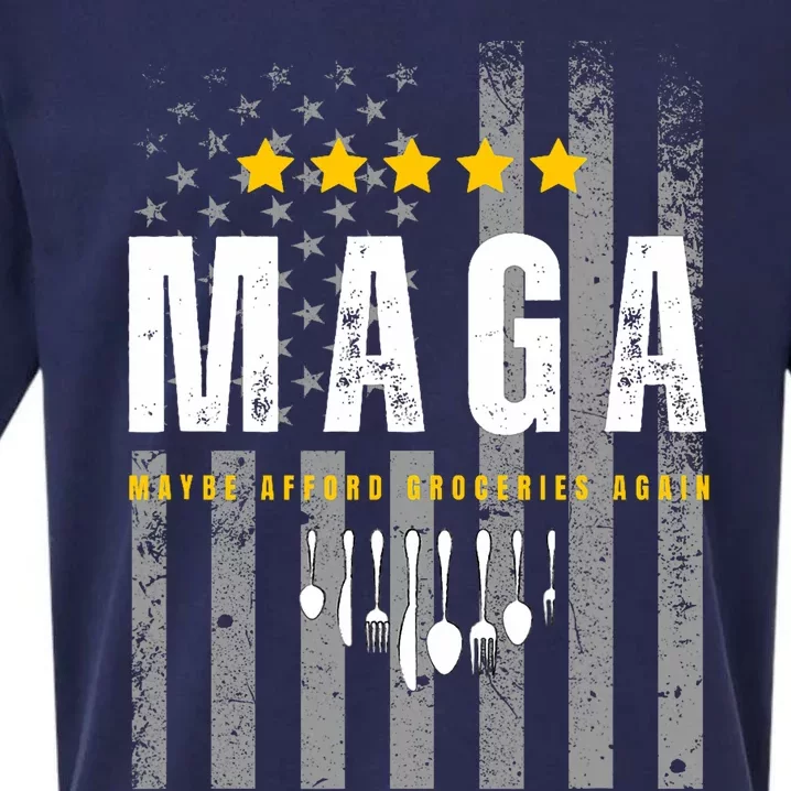 Funny Maga 2024 Maga Maybe Afford Groceries Again Pro Trump Sueded Cloud Jersey T-Shirt