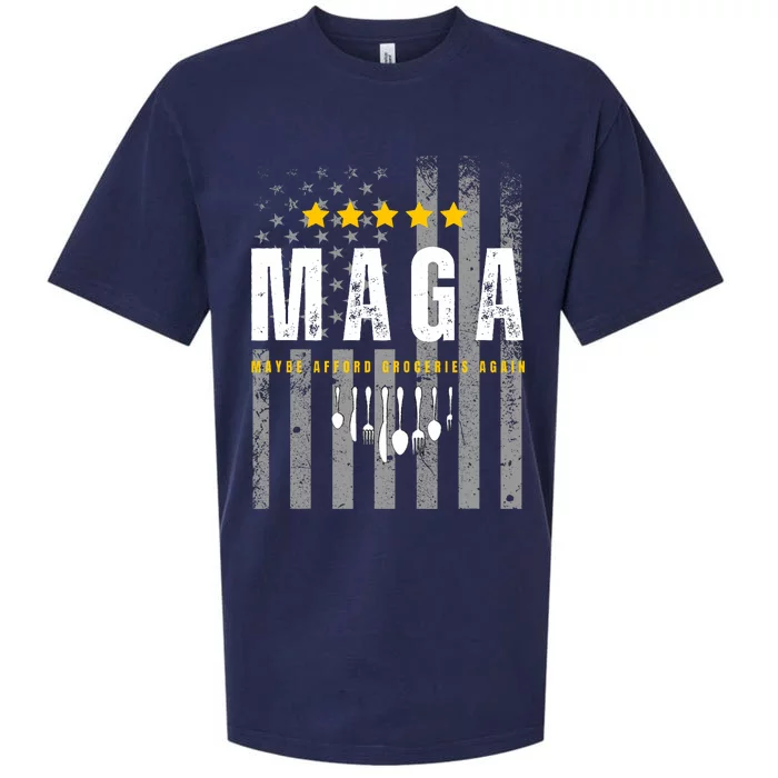 Funny Maga 2024 Maga Maybe Afford Groceries Again Pro Trump Sueded Cloud Jersey T-Shirt