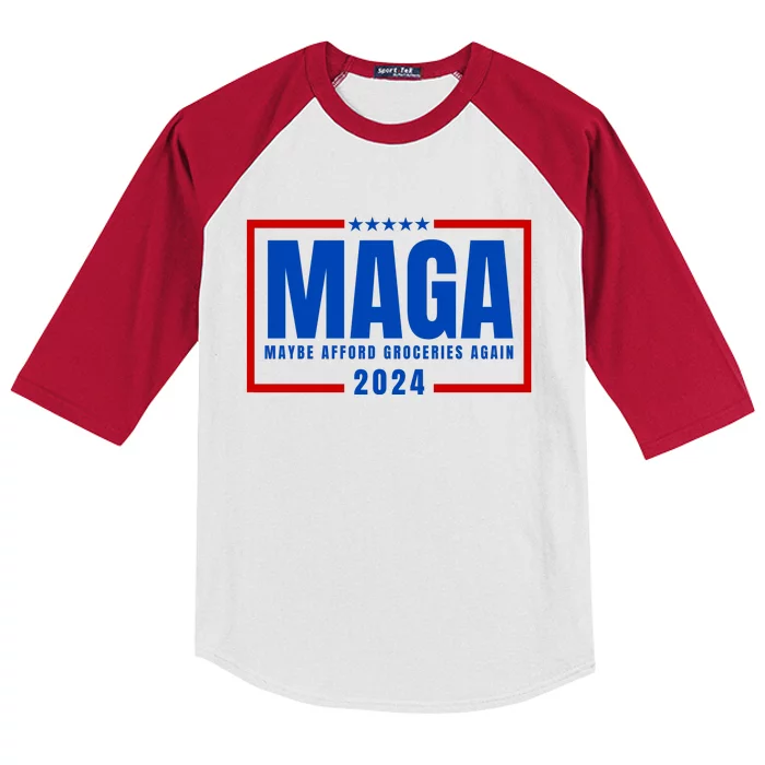 Funny Maga 2024 Maga Maybe Afford Groceries Again Kids Colorblock Raglan Jersey