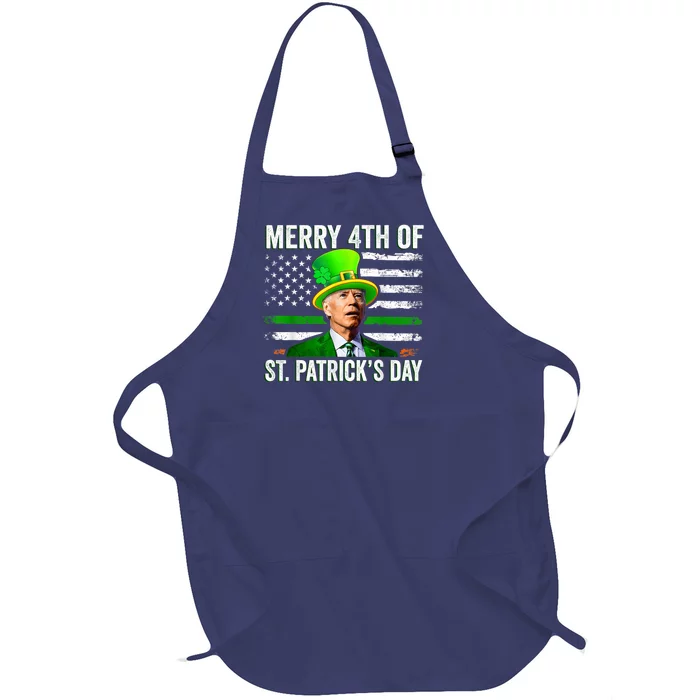 Funny Merry 4th Of St Patrick's Day Joe Biden Leprechaun Hat Full-Length Apron With Pocket