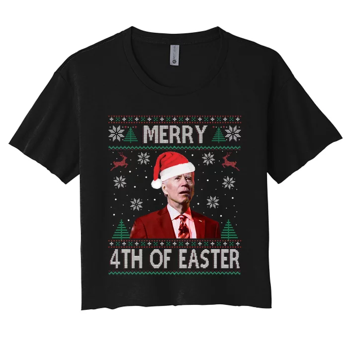 Funny Merry 4th Of Easter Joe Biden Xmas Ugly Swater Women's Crop Top Tee