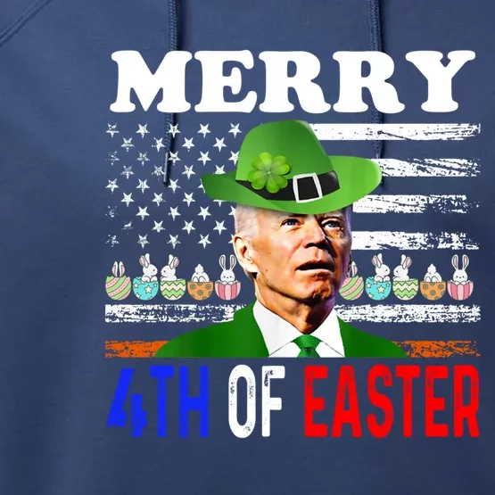 Funny Merry 4th Of Easter Joe Biden PatrickS Leprechaun Hat Great Gift Performance Fleece Hoodie