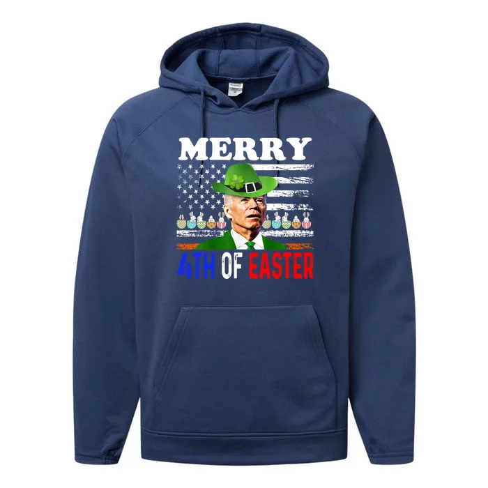 Funny Merry 4th Of Easter Joe Biden PatrickS Leprechaun Hat Great Gift Performance Fleece Hoodie