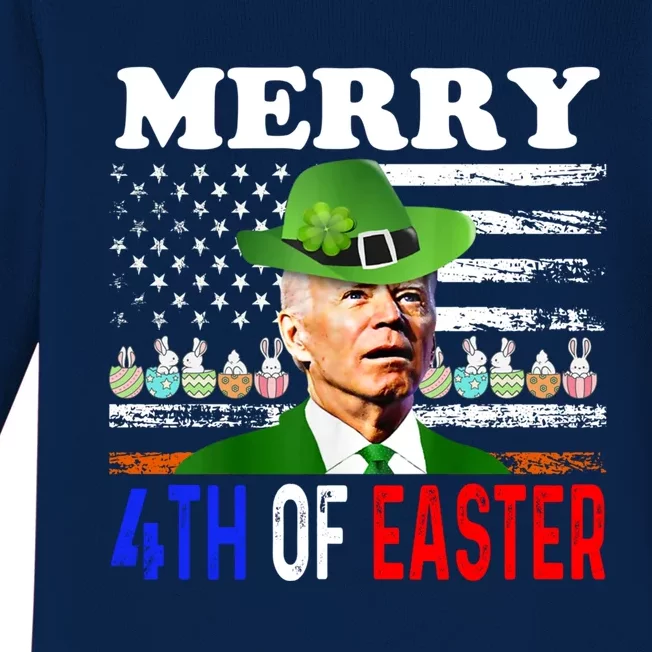 Funny Merry 4th Of Easter Joe Biden PatrickS Leprechaun Hat Great Gift Baby Long Sleeve Bodysuit