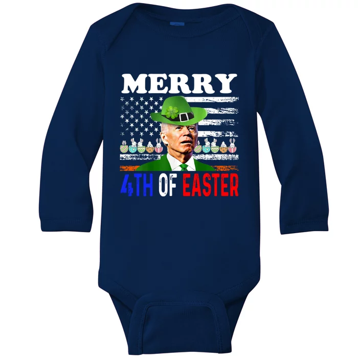 Funny Merry 4th Of Easter Joe Biden PatrickS Leprechaun Hat Great Gift Baby Long Sleeve Bodysuit