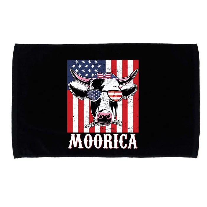 Funny Moorica 4th Of July Usa Flag Patriotic Cow Farmer Great Gift Microfiber Hand Towel