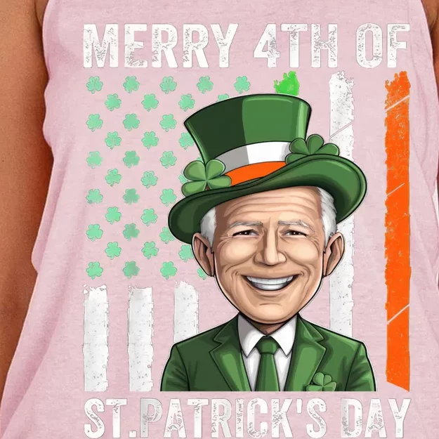 Funny Merry 4th Of St PatrickS Day Joe Biden Leprechaun Hat Gift Women's Knotted Racerback Tank