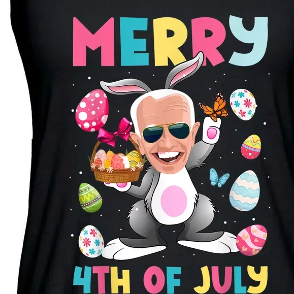 Funny Merry 4th Of July Bunny Confused Joe Biden Easter Day Ladies Essential Flowy Tank