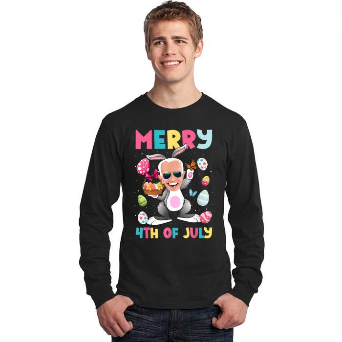 Funny Merry 4th Of July Bunny Confused Joe Biden Easter Day Tall Long Sleeve T-Shirt