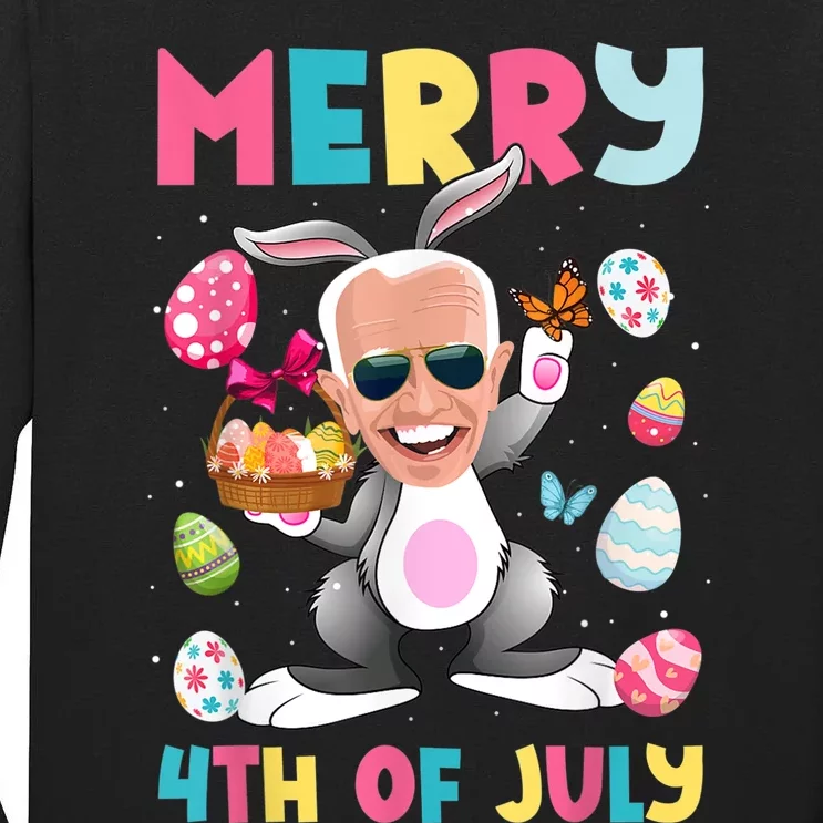 Funny Merry 4th Of July Bunny Confused Joe Biden Easter Day Tall Long Sleeve T-Shirt