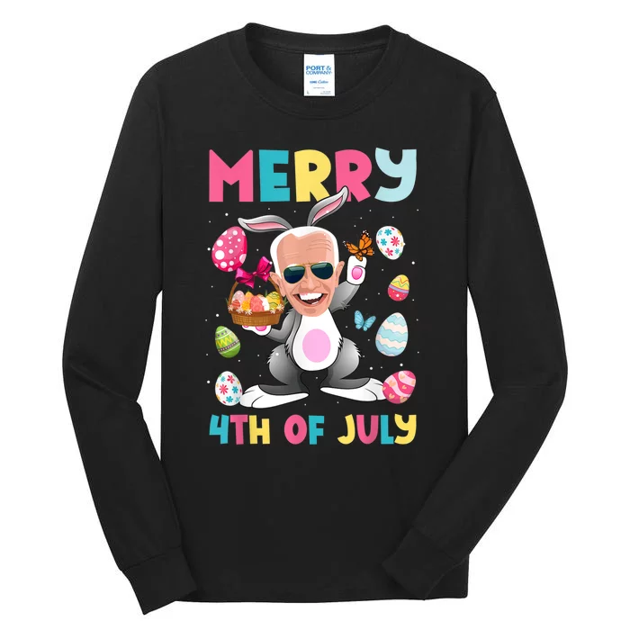 Funny Merry 4th Of July Bunny Confused Joe Biden Easter Day Tall Long Sleeve T-Shirt