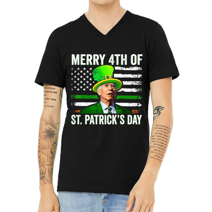 Funny Merry 4th Of St Patrick's Day Joe Biden Leprechaun Hat V-Neck T-Shirt