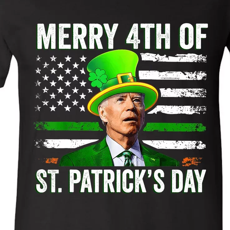 Funny Merry 4th Of St Patrick's Day Joe Biden Leprechaun Hat V-Neck T-Shirt