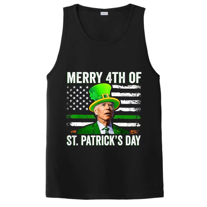 Funny Merry 4th Of St Patrick's Day Joe Biden Leprechaun Hat Performance Tank