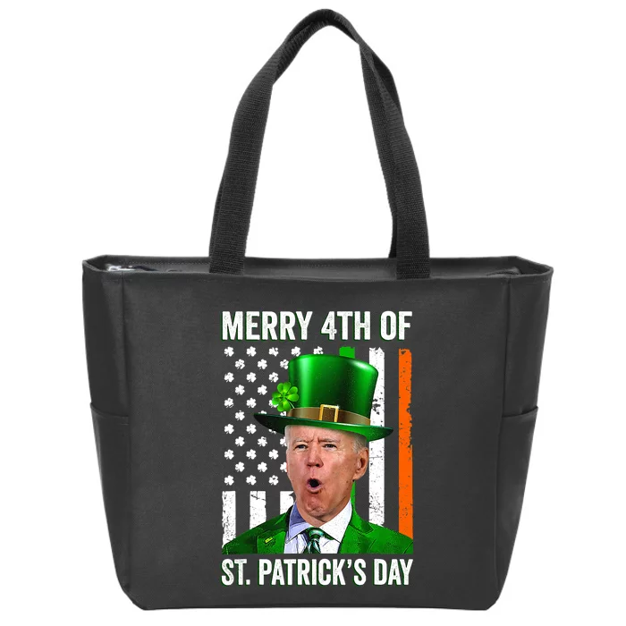 Funny Merry 4th Of St Patrick's Day Joe Biden Leprechaun Hat Zip Tote Bag