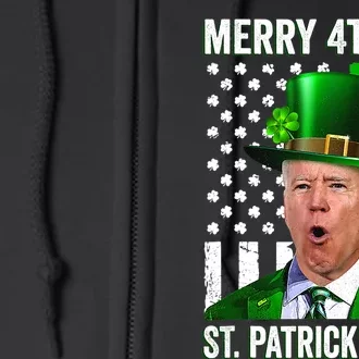 Funny Merry 4th Of St Patrick's Day Joe Biden Leprechaun Hat Full Zip Hoodie